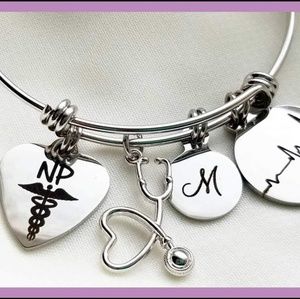 Stainless Steel Expandable Bracelet with Charms